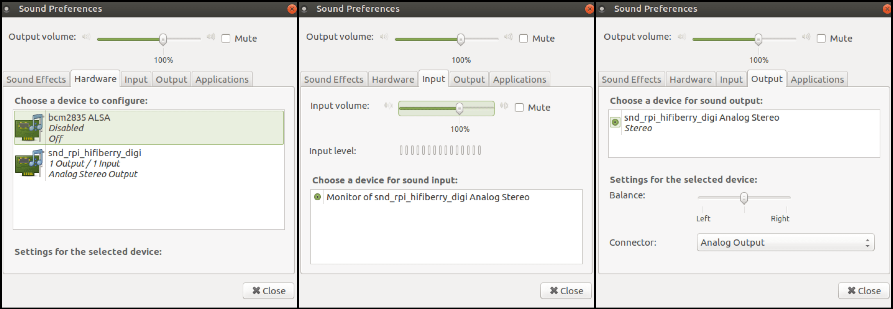 Select the JutBoom Digi HAT as the default sound card in GUI mode